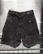 M-2XL Black Distressed Wash Thin Denim Shorts